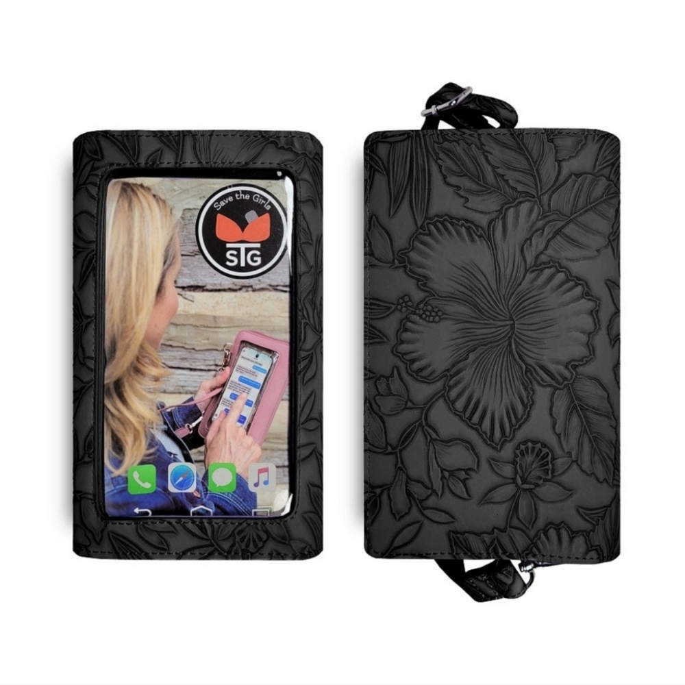 Save The Girls Black Floral Embossed Crossbody Phone Wallet Touchscreen Purse